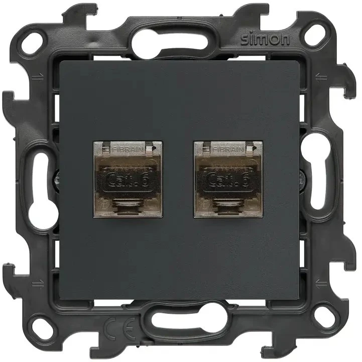 Kontakt Simon Susisiekite su Simonu Simonu 24 Lizdas kompiuterio dvigubas RJ45 6 kategorijos grafitas matinis N62.01/38