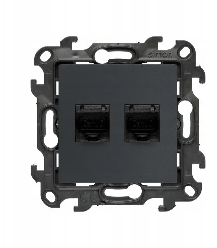 Kontakt Simon „Contact-Simon Simon 24 Lizdas“ kompiuterio dvigubai ekranuotas RJ45 6 kategorijos, su matinio grafito apsauginiu dangteliu nuo dulkių N62E.01/38