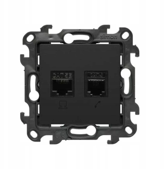 Kontakt Simon Susisiekite su Simonu Simonu 24 Lizdas kompiuterio RJ45 5e kategorijos + telefono RJ11 juodas kilimėlis N5T.01/49