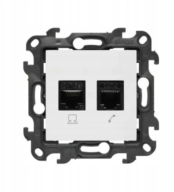 Kontakt Simon Susisiekite su Simonu Simonu 24 Lizdas kompiuteris RJ45 5e kategorija + telefonas RJ11 balta N5T.01/11