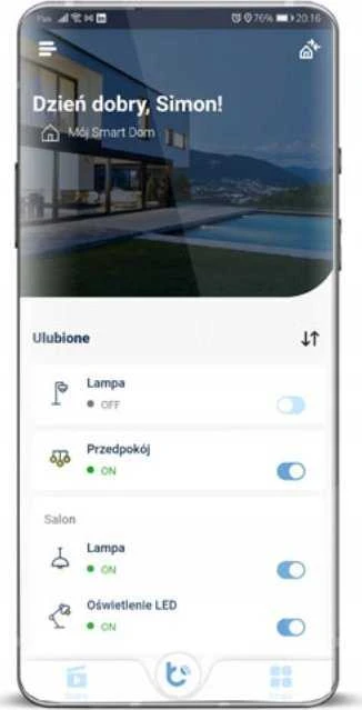 Kontakt Simon 54 valdymo programėlės sąsaja