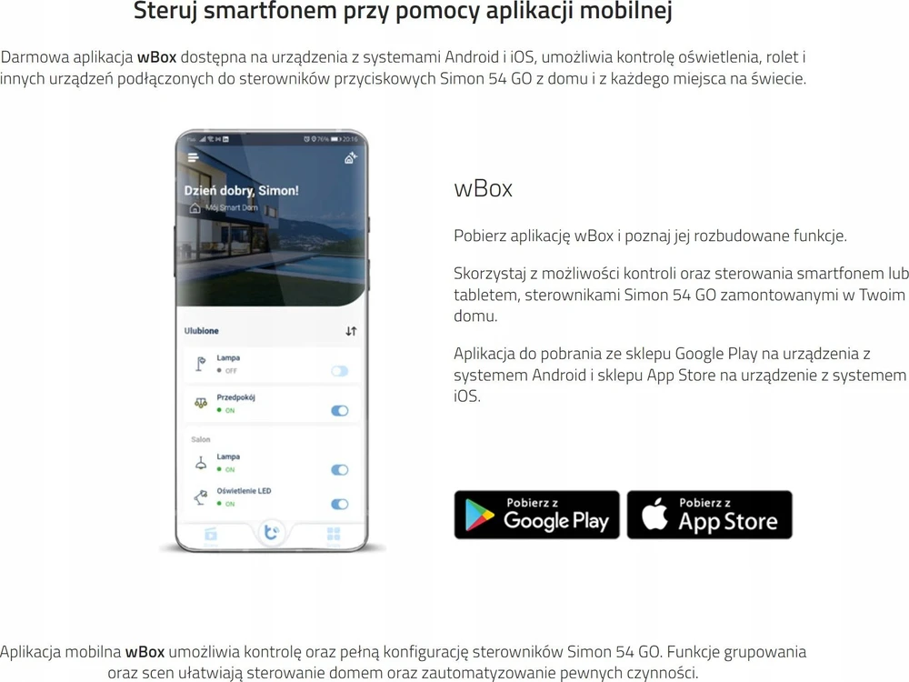Simon 54 GO wBox programėlės valdymo sąsaja