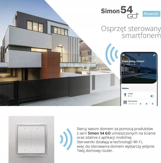 Kontakt-Simon Simon 54 GO mygtukų valdiklis - 30 veiksmų valdyti kitus valdiklius, valdomas išmaniuoju telefonu WiFi 230V (modulis) matinė juoda DEK