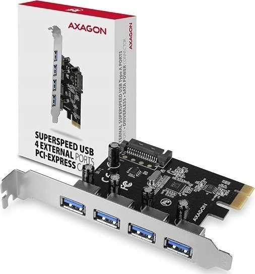 AXAGON PCEU-430RS PCIe kortelė - 4x USB 5Gbps prievadas, SATA maitinimas, Renesas PD720201, SP