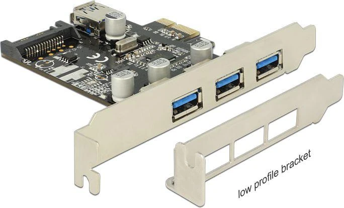 DELOCK PCIe USB 3.0 3x išorinis 1x vidinis LP SATA Power VIA