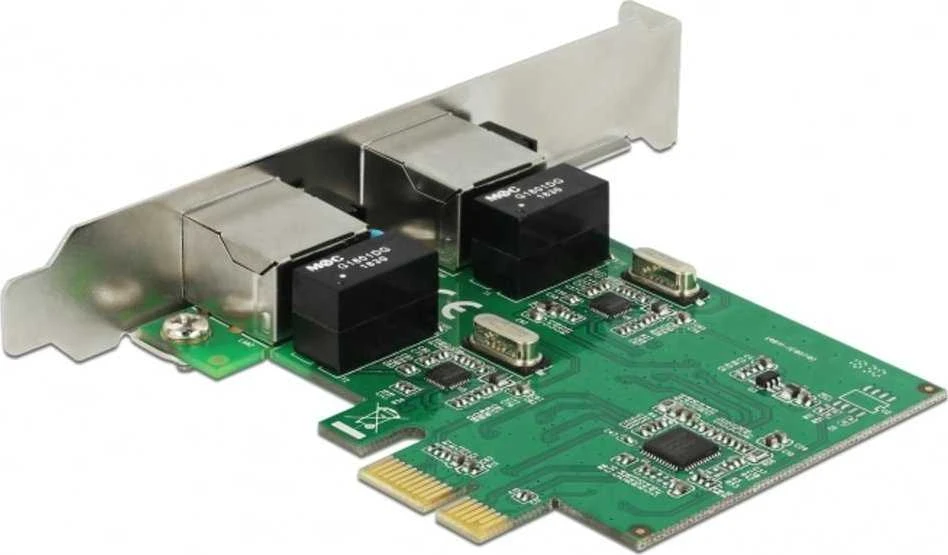 DELOCK PCI EXPRESS X1 2X RJ45 1GB TINKLO KORTELĖ, TAIKYKITE ŽEMUS PROFILIUS