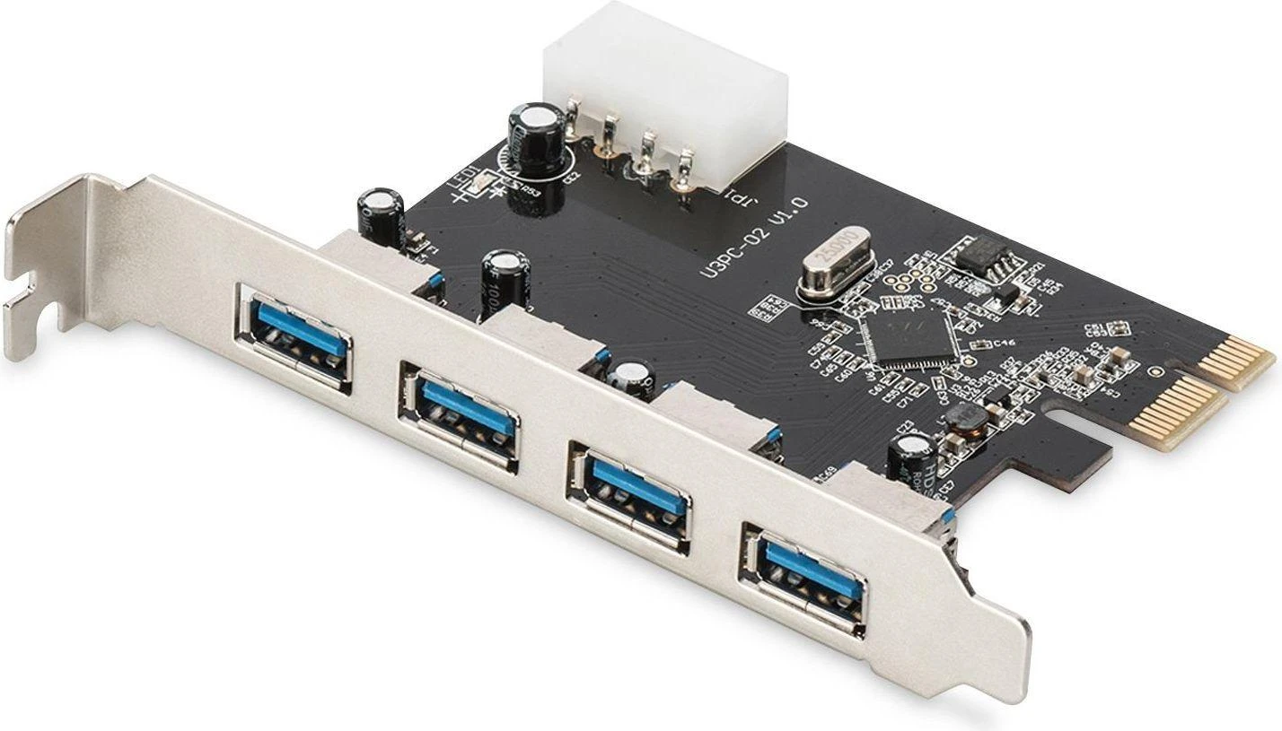 Assmann Electronic DIGITUS USB 3.0 4 prievadų PCI Express papildoma kortelė 4 jungtys A / F Išorinis VL805 mikroschemų rinkinys