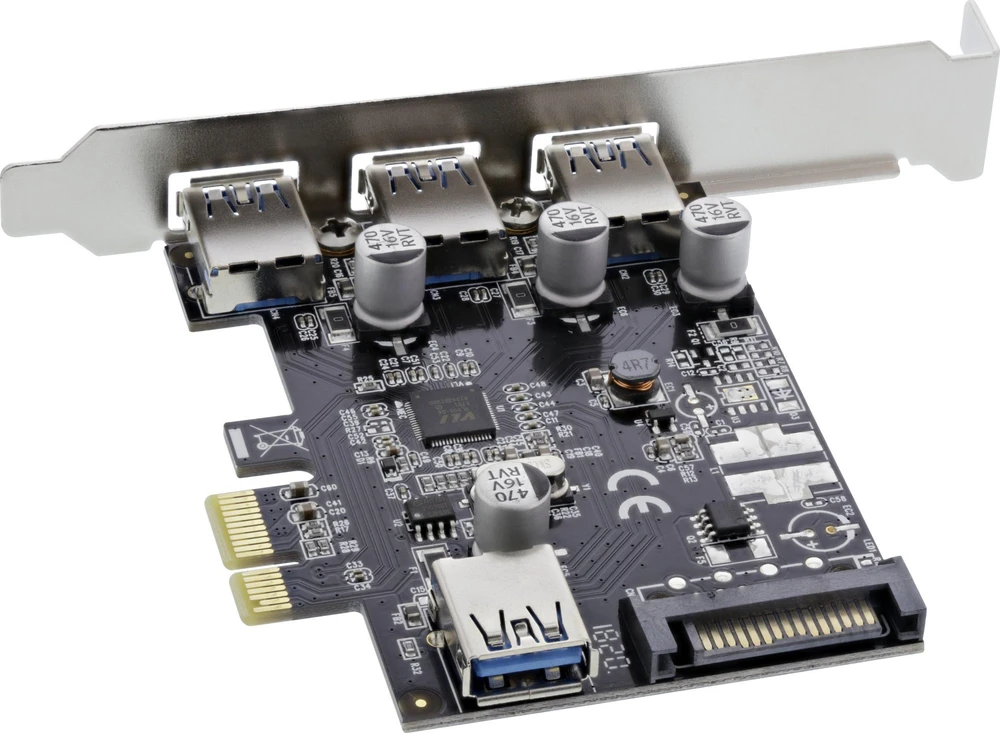 Kontroler InLine® 3+1 prievadas USB 3.0 pagrindinio kompiuterio valdiklis PCIe su SATA maitinimu ir LP laikikliu