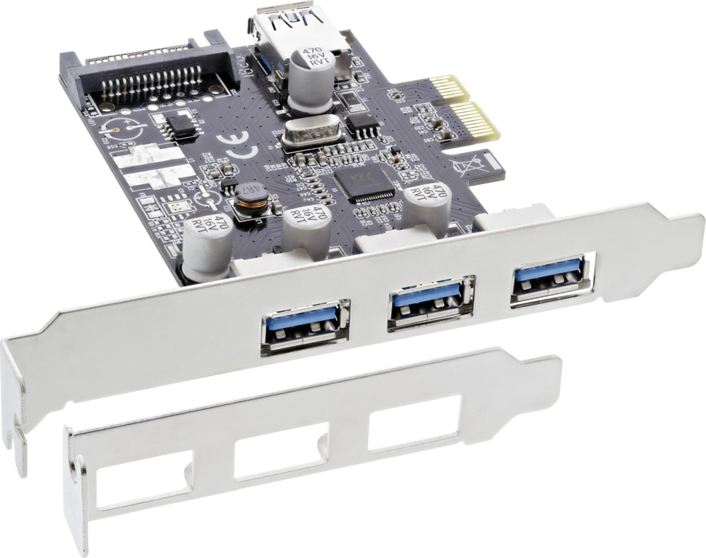 Kontroler InLine® 3+1 prievadas USB 3.0 pagrindinio kompiuterio valdiklis PCIe su SATA maitinimu ir LP laikikliu