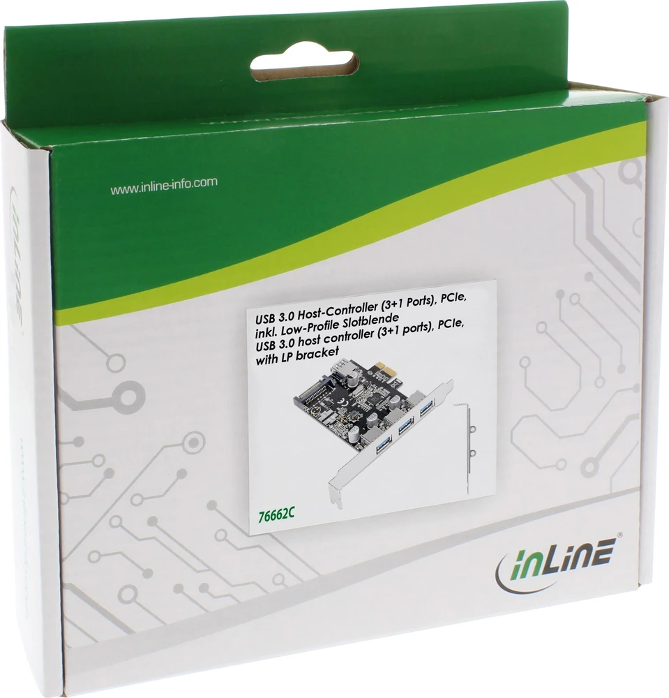 Kontroler InLine® 3+1 prievadas USB 3.0 pagrindinio kompiuterio valdiklis PCIe su SATA maitinimu ir LP laikikliu
