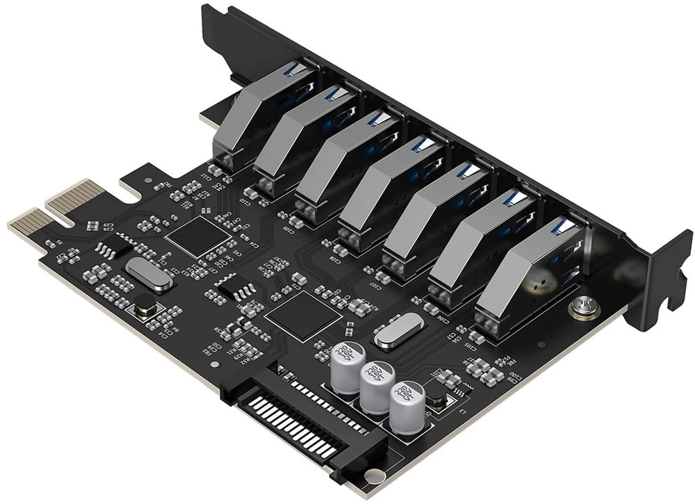„Orico PVU3 PCI-E 7x USB 3.0“ išplėtimo plokštė stacionariam kompiuteriui - juoda