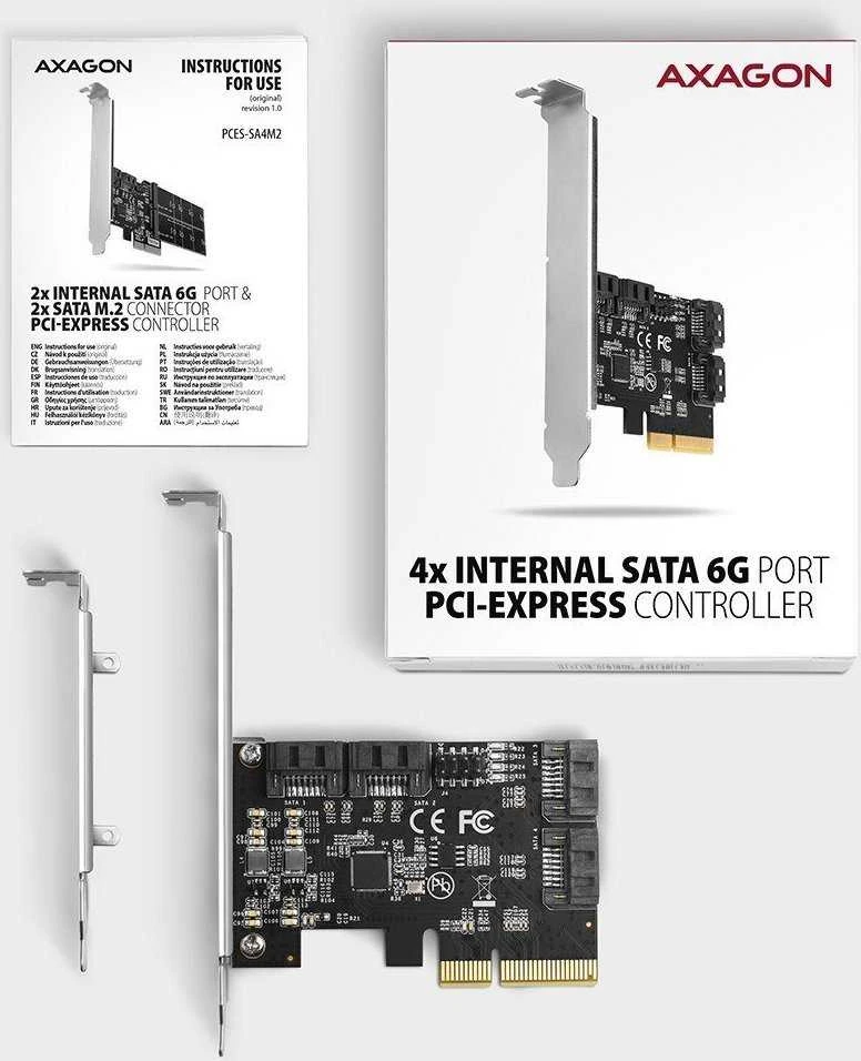 Axagon Keturių kanalų SATA III PCI-Express valdiklis su keturiais vidiniais SATA jungtys. Standartinis ir žemas profilis.