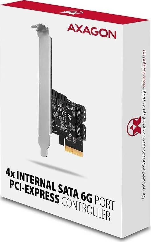 Axagon Keturių kanalų SATA III PCI-Express valdiklis su keturiais vidiniais SATA jungtys. Standartinis ir žemas profilis.
