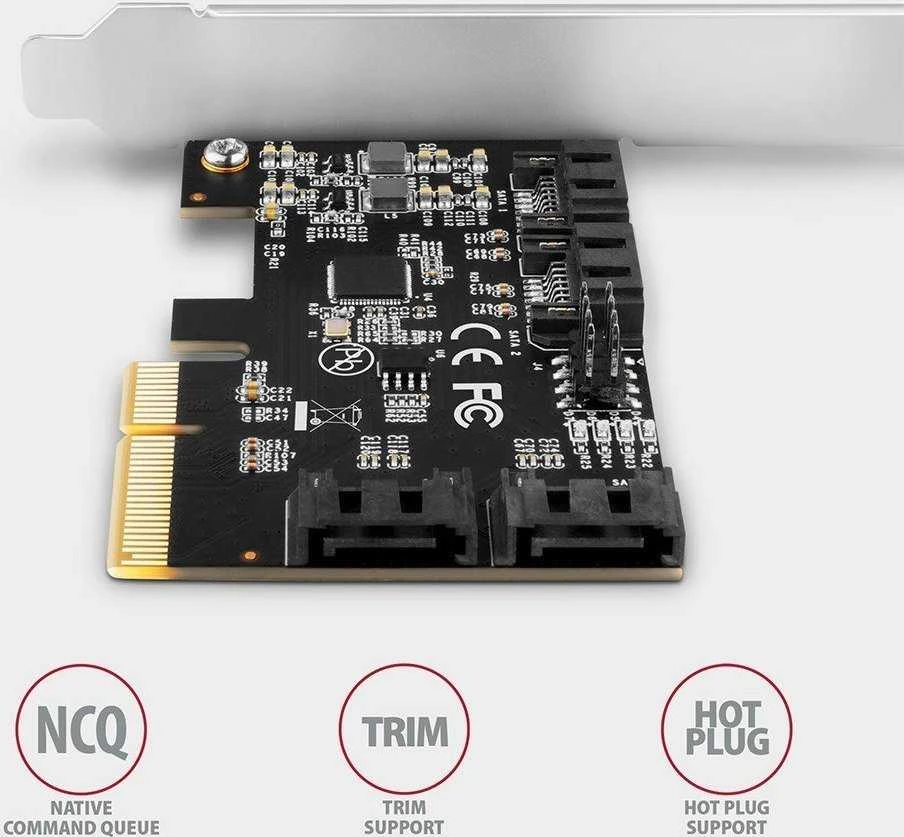 Axagon Keturių kanalų SATA III PCI-Express valdiklis su keturiais vidiniais SATA jungtys. Standartinis ir žemas profilis.