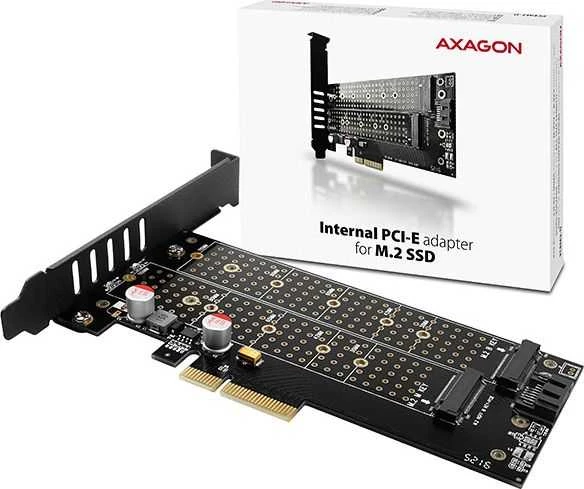AXAGON PCEM2-D PCI-E 3.0 4x - DUAL M.2 SSD (NVMe + SATA), dual voltage, iki 110mm SSD