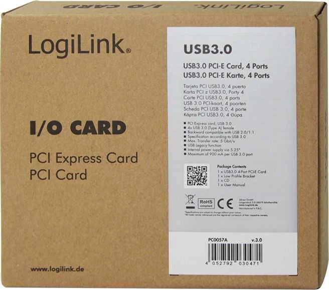 „LogiLink PCIe 2.0 x1“ valdiklis – 4x USB 3.0 (PC0057)