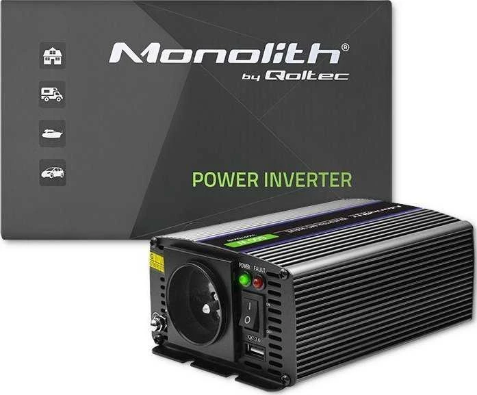 QOLTEC 51924 Monolitinis įtampos keitiklis 600 MS Wave / 12V iki 230V / 300/600W / USB