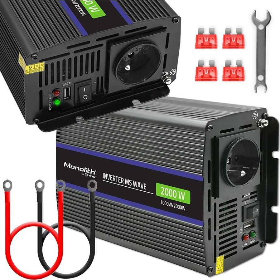 QOLTEC 51926 Monolitinis įtampos keitiklis 2000 MS Wave / 12V iki 230V / 1000/2000W / USB