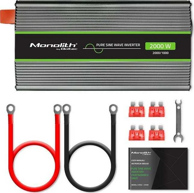 QOLTEC 51934 grynos sinusinės bangos inverteris, monolitas / 1000 W / 2000 W / 12 V–230 V