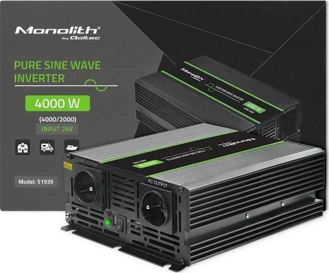 QOLTEC 51939 grynos sinusinės bangos keitiklis, monolitinis / 2000 W / 4000 W / 24 V–230 V