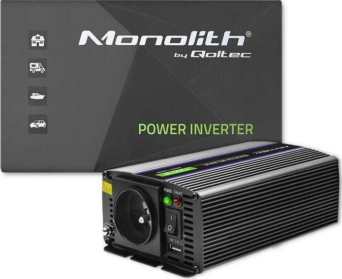 QOLTEC 51925 Monolitinis įtampos keitiklis 1200 MS Wave / 12V iki 230V / 600/1200W / USB
