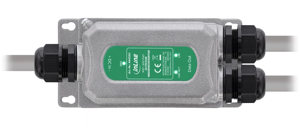 Šviesolaidinis keitiklis Allnet InLine® PoE+ lauko terpės keitiklis, 1 Gb/s, IP67, IK10, maks. 30 W