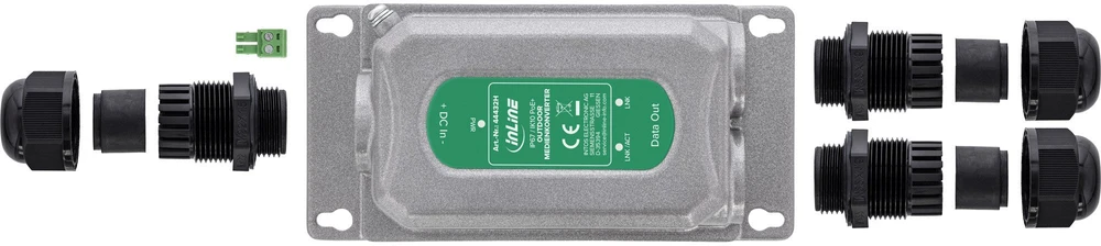 Šviesolaidinis keitiklis Allnet InLine® PoE+ lauko terpės keitiklis, 1 Gb/s, IP67, IK10, maks. 30 W