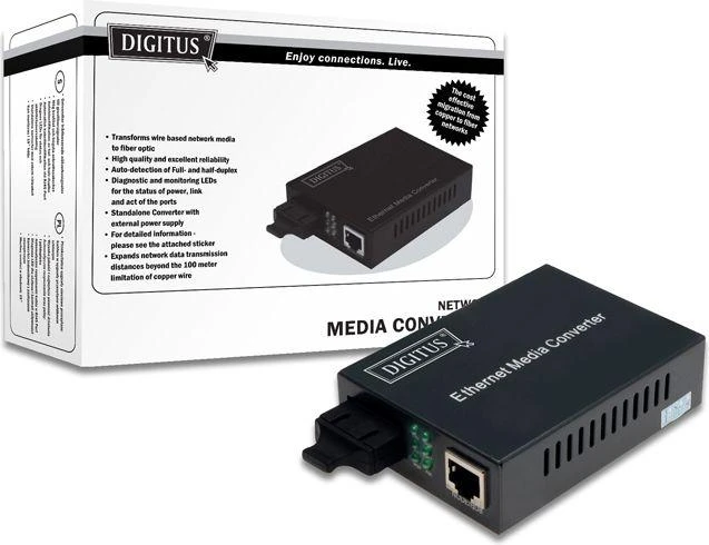 Digitus Skaitmenas | Fast Ethernet Media Converter, Multimode SC jungtis, 1310nm, iki 2km | DN-82020-1 | SC dvipusis | 10/100M RJ45 prievadas