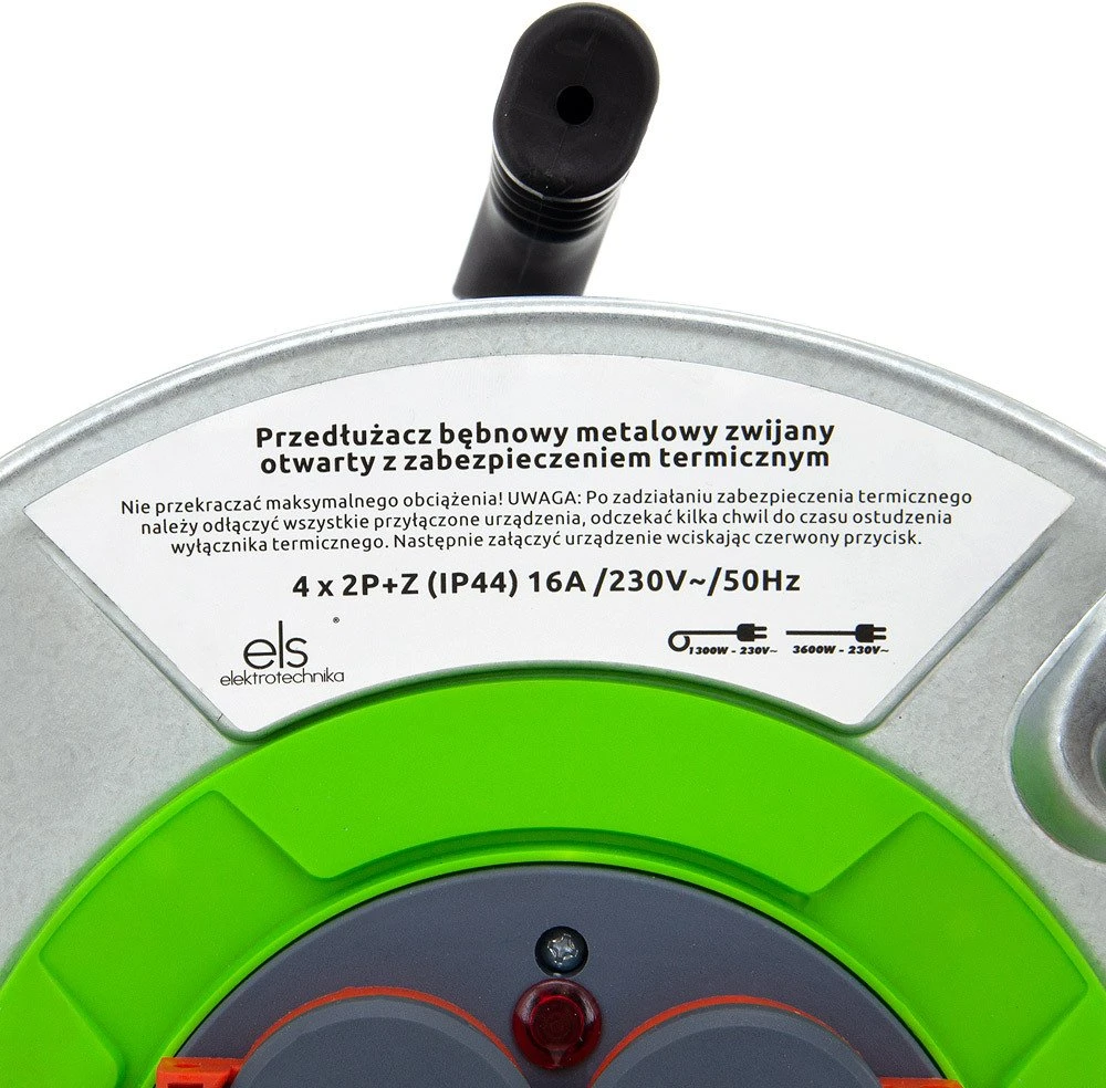KOOP Elektro būgnas, metalinis kabelių, elektros laidų, ilgintuvų vyniotuvas, ritė su lizdais IP44, TMNPL-IP44