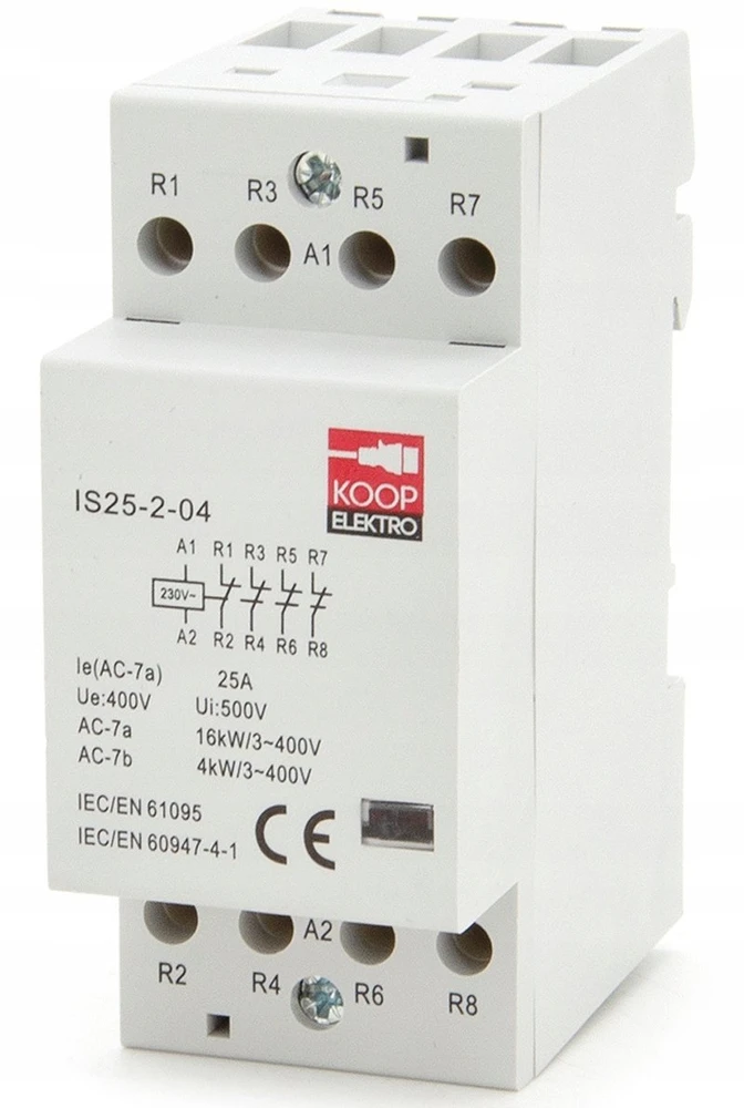 KOOP Elektro Stycznik modułowy 25-04 25A 4NC 230V 2P 3-FAZ IS25-2-04