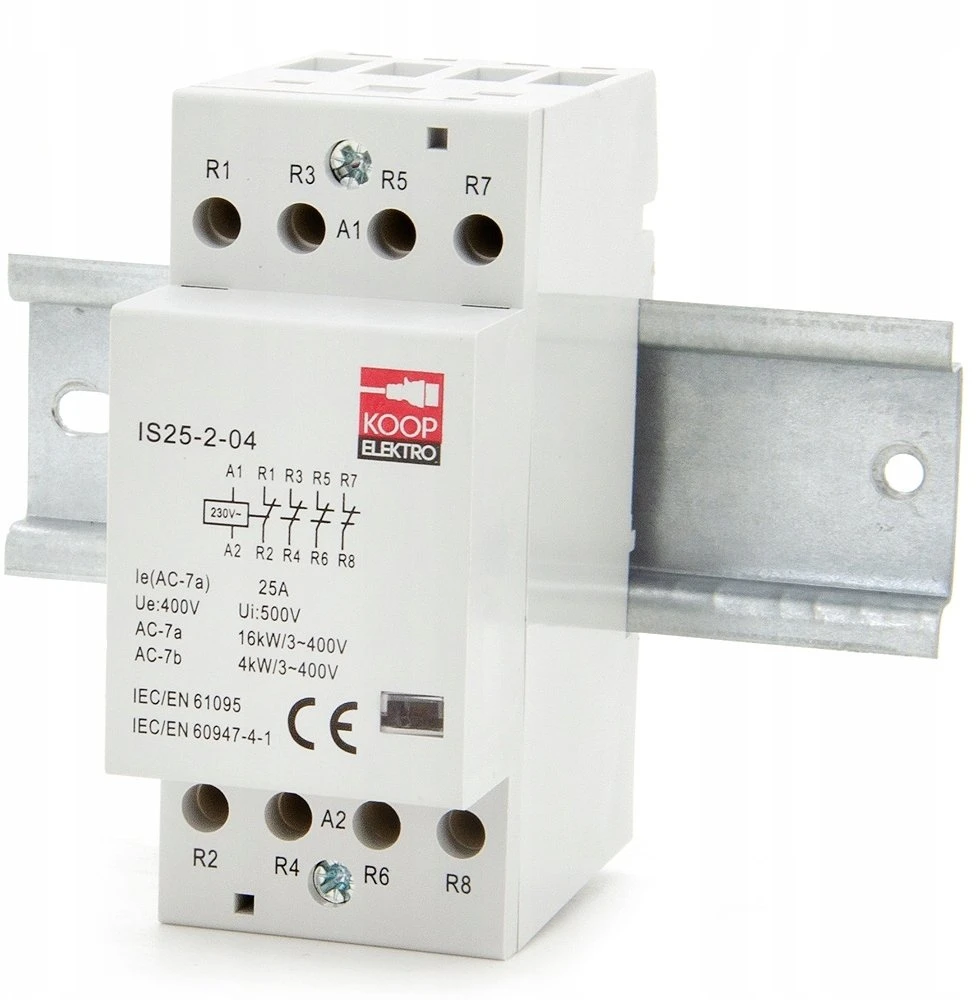 KOOP Elektro Stycznik modułowy 25-04 25A 4NC 230V 2P 3-FAZ IS25-2-04