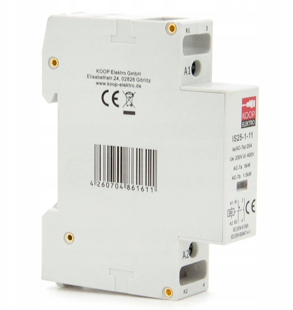 KOOP Elektro Modulinis kontaktorius 25-11 25A 1NC 1NO 230V 1P 1-FAZĖ IS25-1-11