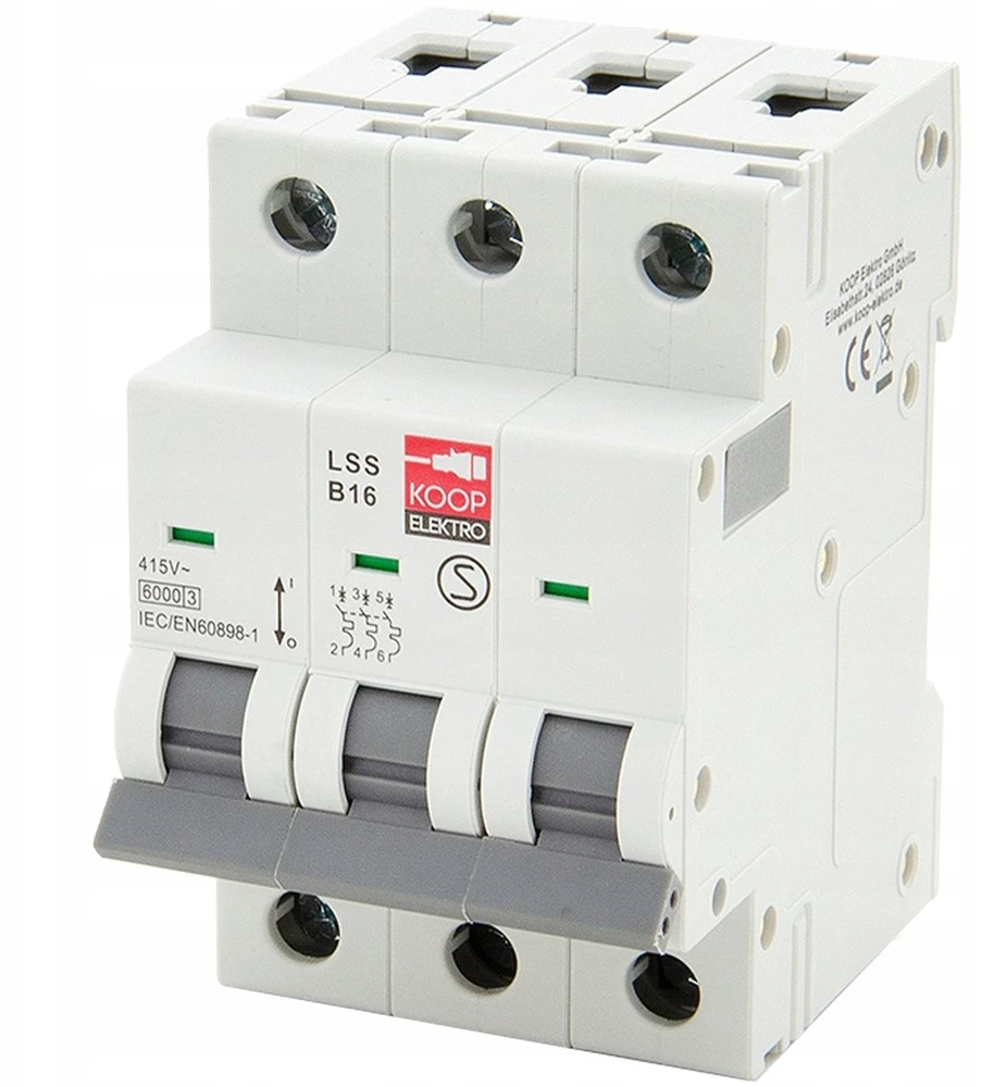 LSS B16 3P Grandinės pertraukiklis 3P B 16A 6kA AC, KOOP Elektro B16A LSS B16 3P