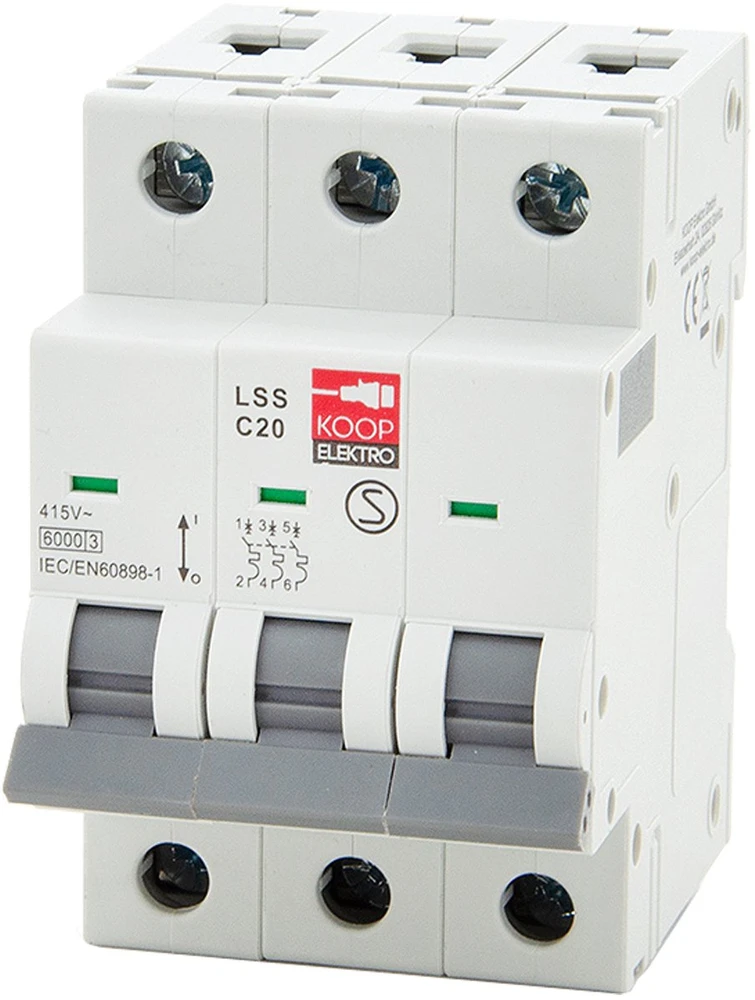 LSS C20 3P Grandinės pertraukiklis 3P C 20A 6kA AC KOOP Elektro C20A LSS C20 3P