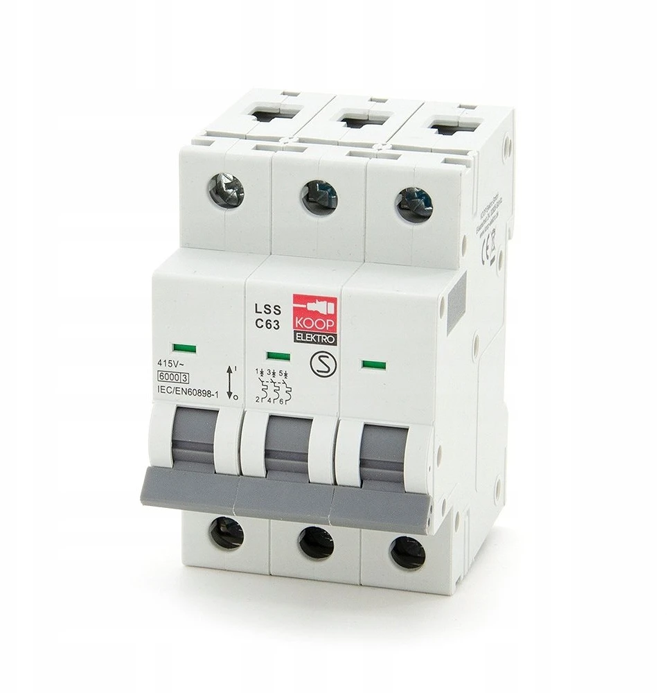 LSS C63 3P Grandinės pertraukiklis 3P C 63A 6kA AC, KOOP Elektro C63A LSS C63 3P