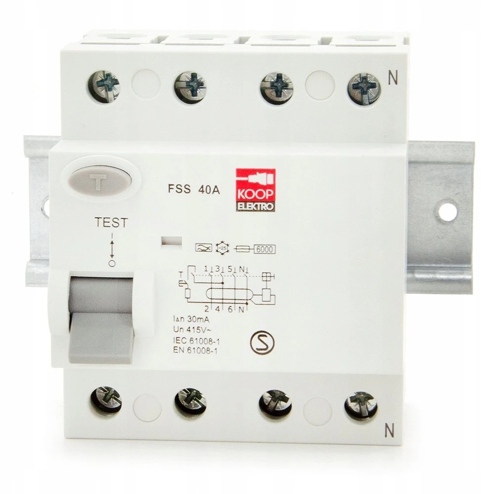 FSS 4P 40A TIPO A Liekamosios srovės jungiklis 4P 40A 0,03A, KOOP Elektro FSS 4P 40A tipas A