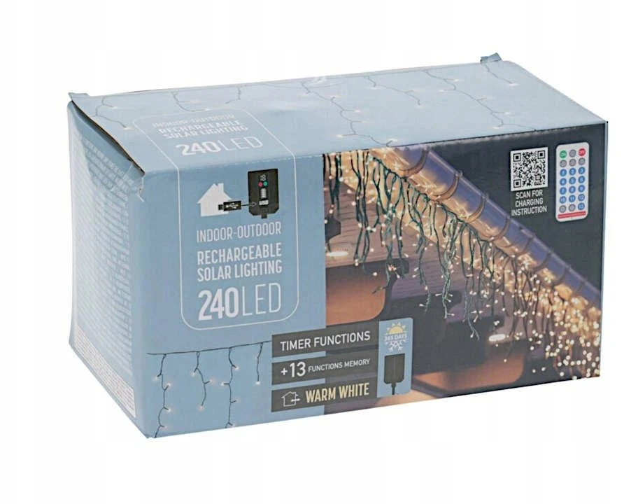 KOOPMAN SOLARNY ŁAŃCUCH ŚWIETLNY 240 LED 13 FUNKCJI USB CIEPŁY Baltas
