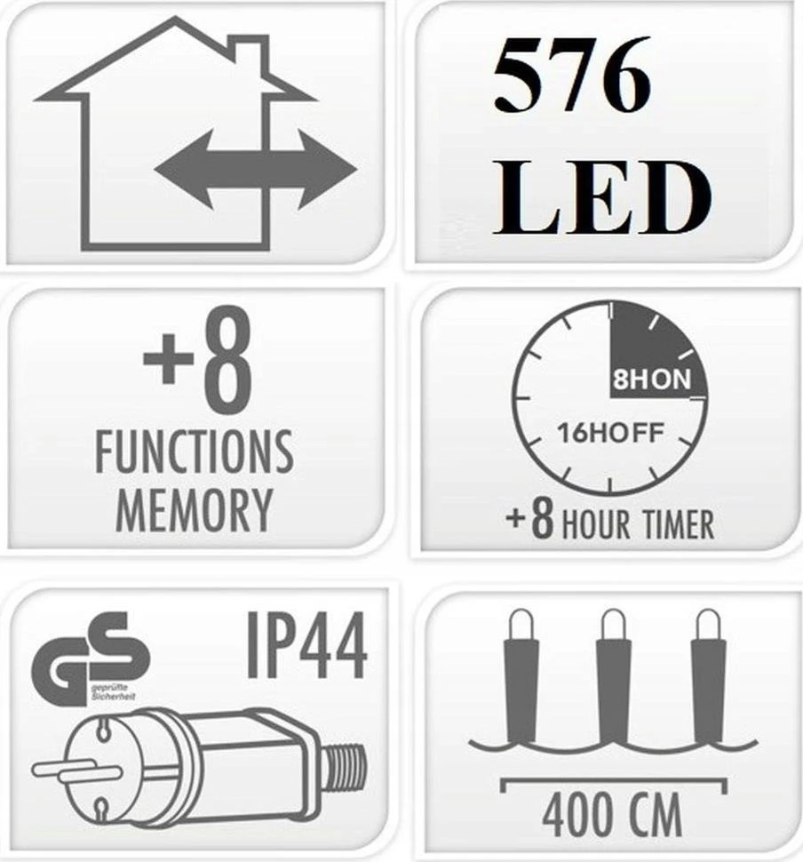 Mondex kalėdų eglutės dekoracijos 576 LED su laikmačiu