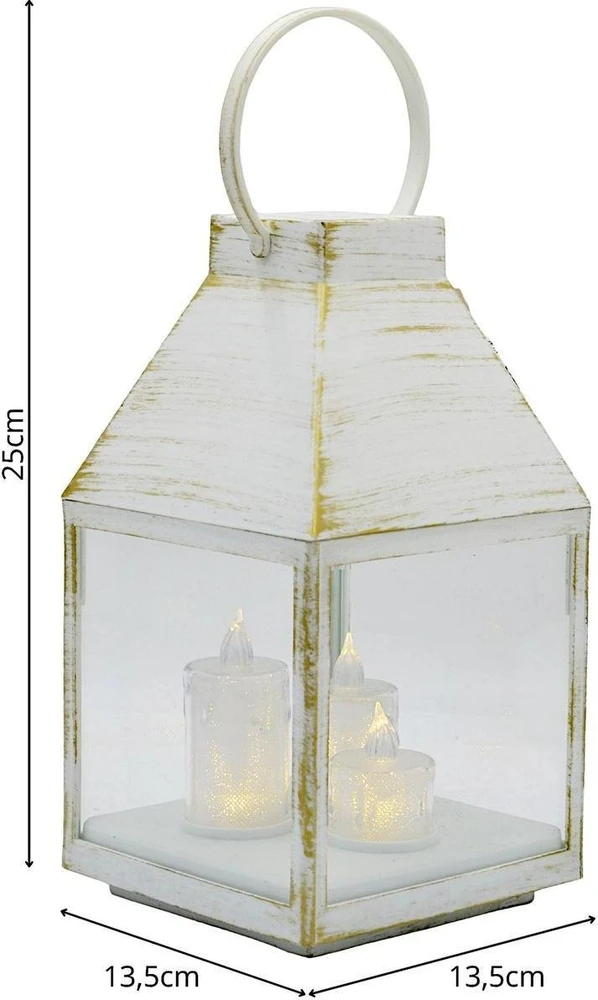 Ambiance Light Koopman Latarnia lampion adwentowy roraty LED 25cm 3 świece timer balta