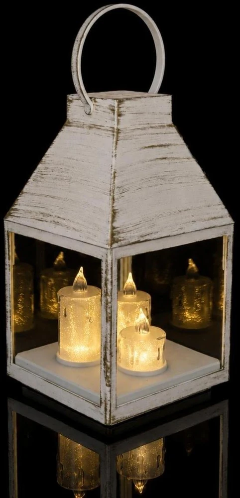Ambiance Light Koopman Latarnia lampion adwentowy roraty LED 25cm 3 świece timer balta