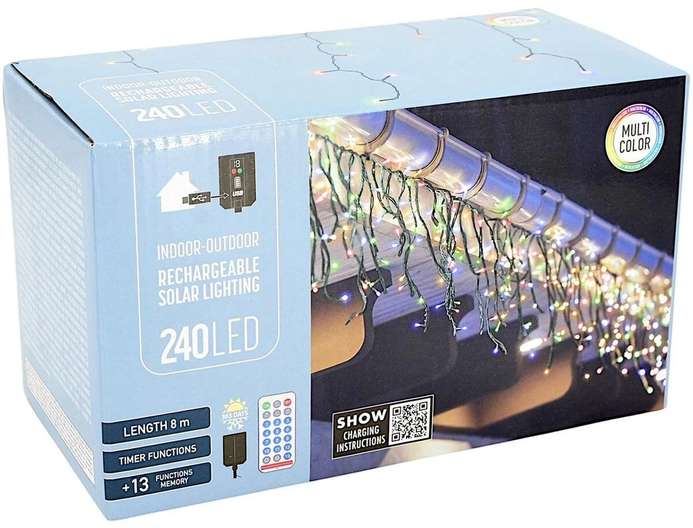 Koopman Solarny łańcuch świetlny 240 LED 13 funkcji USB multikolor