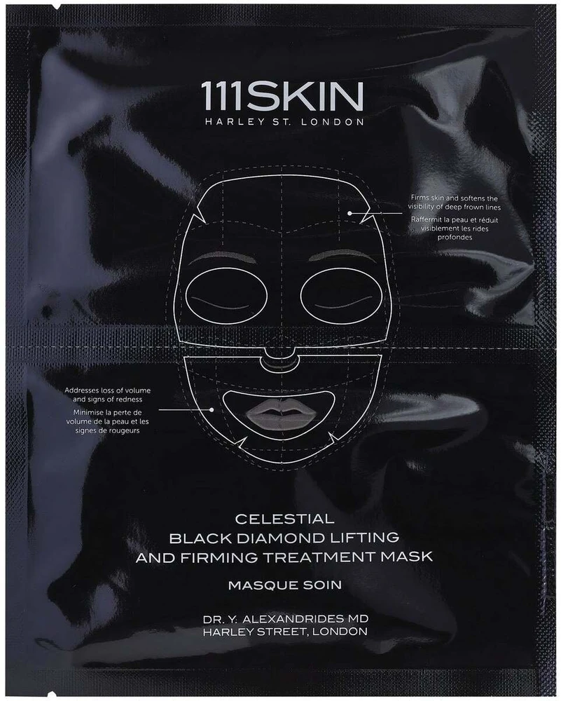 Korres 111Skin Celestial Juodas Diamond Lifting and Firming Treatment Mask stangrinanti ir pakelianti hidrogelinė kaukė veidui, 5 x 31 ml