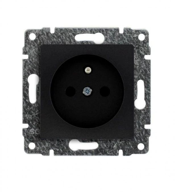 Kos Elektro System 510934 VENA Vienvietis lizdas su įžeminimu su srovės kelio sklende be rėmo 2P+Z 16A 250V matinė juoda 510934
