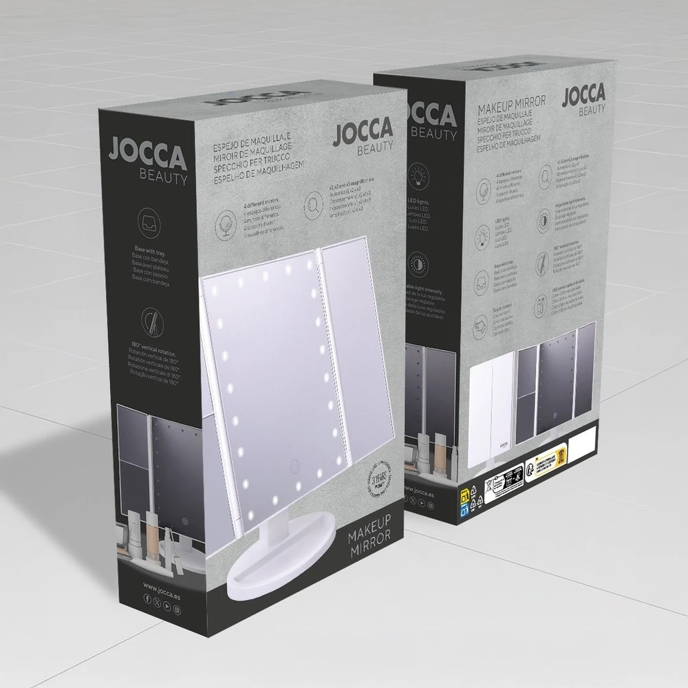 Jocca kosmetikos veidrodis sulankstomas trigubas su LED apšvietimu Makeup baltas