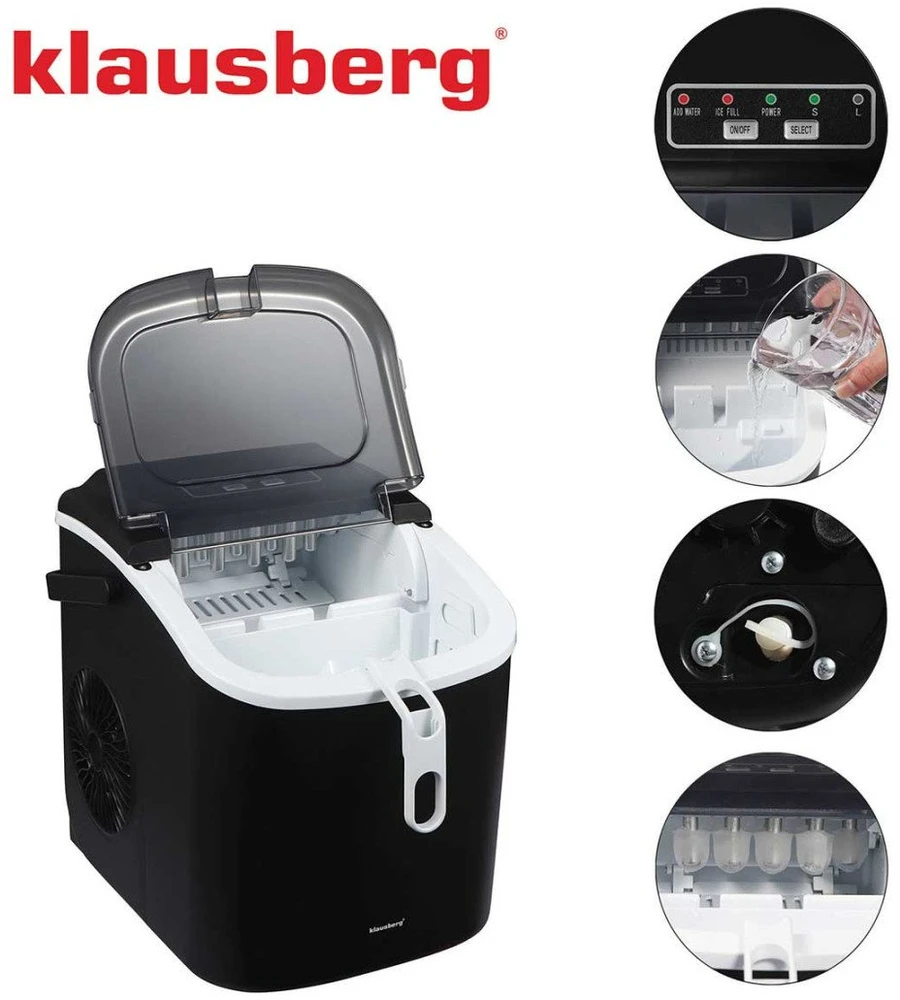 Kostkarka Automatinis ledo gaminimo aparatas, 100 W, LED skydelis, 1,2 l bakas, Klausberg, kb-7882