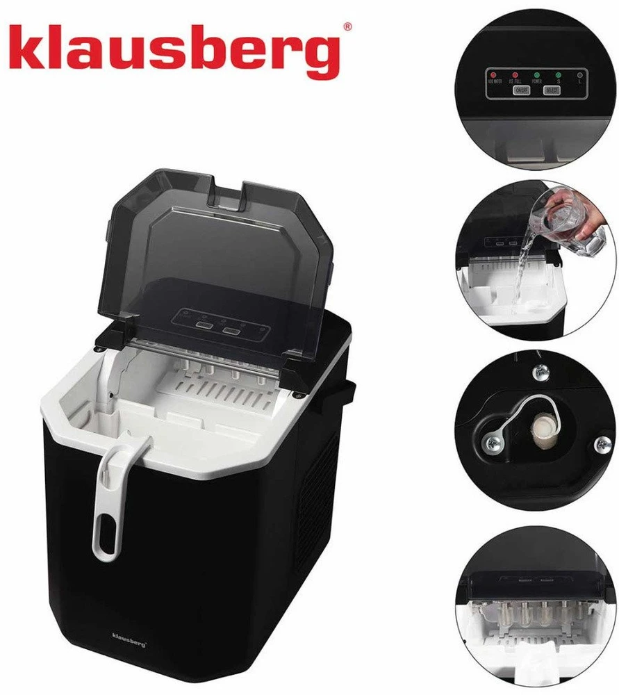 Kostkarka Automatinis ledo gaminimo aparatas, 100 W, 1,2 l bakas, LED skydelis, Klausberg, kb-7883