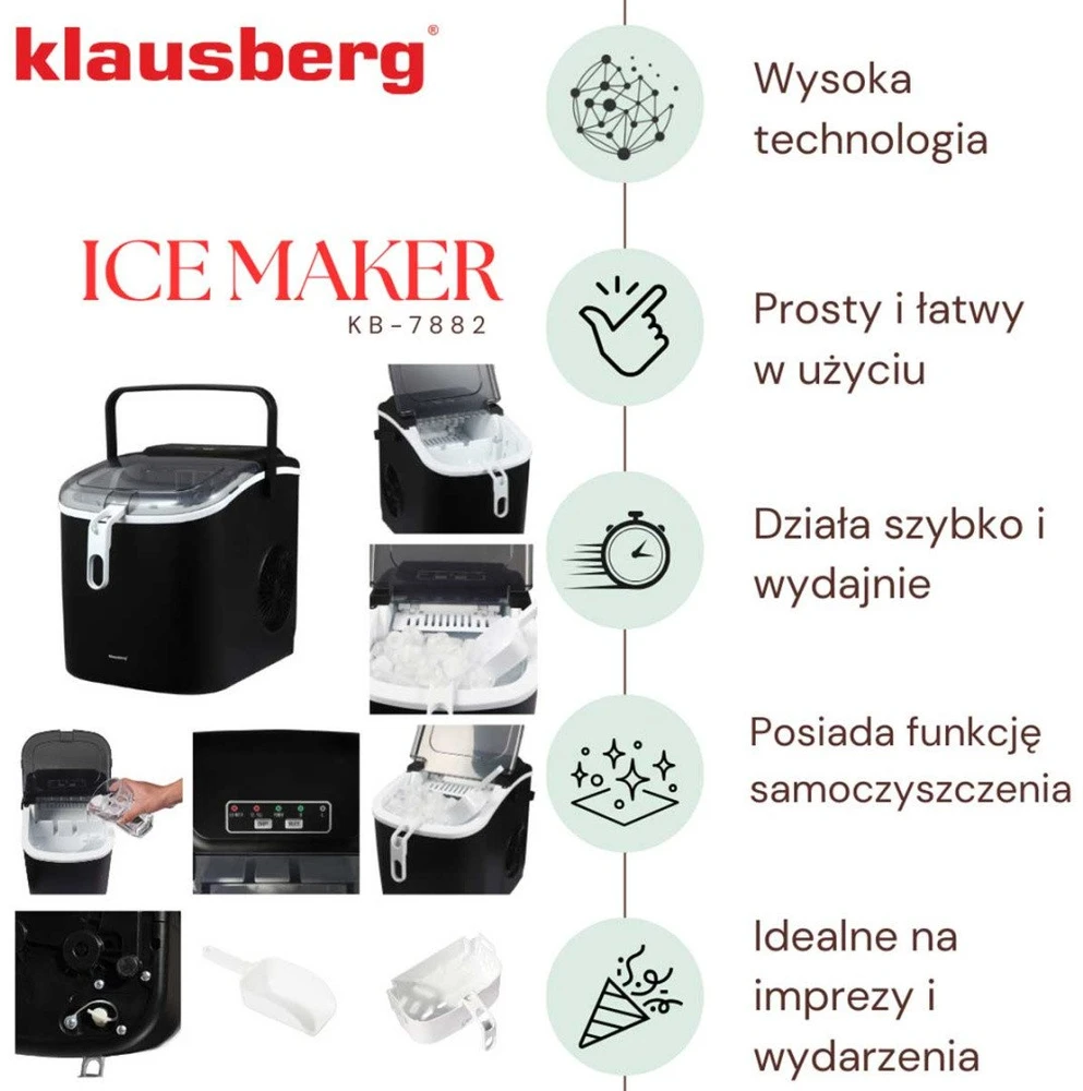Kostkarka Automatinis ledo gaminimo aparatas, 100 W, LED skydelis, 1,2 l bakas, Klausberg, kb-7882