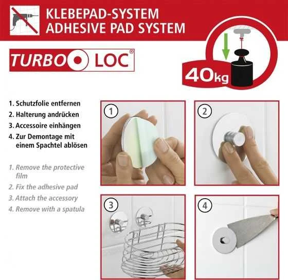 Wenko „Vonios“ kampinė lentyna, „Turbo-Loc“ krepšelis – chromuotas plienas