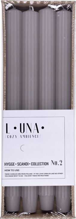Kotarbau Stalo žvakė ilga briaunuota DONAU HOME, 25x300 mm, 4 vnt., pilkai pelenų spalvos