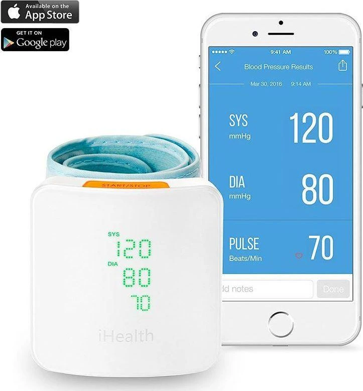 Kraujospūdžio matuoklis iHealth | Riešo kraujospūdžio monitorius | BP7S | Baltas | Kraujospūdžio rodmenys saugomi saugiame, nemokamame, su HIPAA suderinamame iHealth Cloud. Stebėkite kraujospūdžio ir pulso tendencijas naudodami intuityvias diagramas ir bendrinkite duomenis su gydytoju PDF arba skaičiuoklės formatu tiesiai iš savo išmaniojo telefono, planšetinio kompiuterio ar kompiuterio. Belaidis ryšys: Bluetooth V3.0+EDR Class 2 SPP. Matavimo metodas: Oscilometrinis, automatinis pripūtimas ir matavimas. | Belaidis | Svoris 105 g